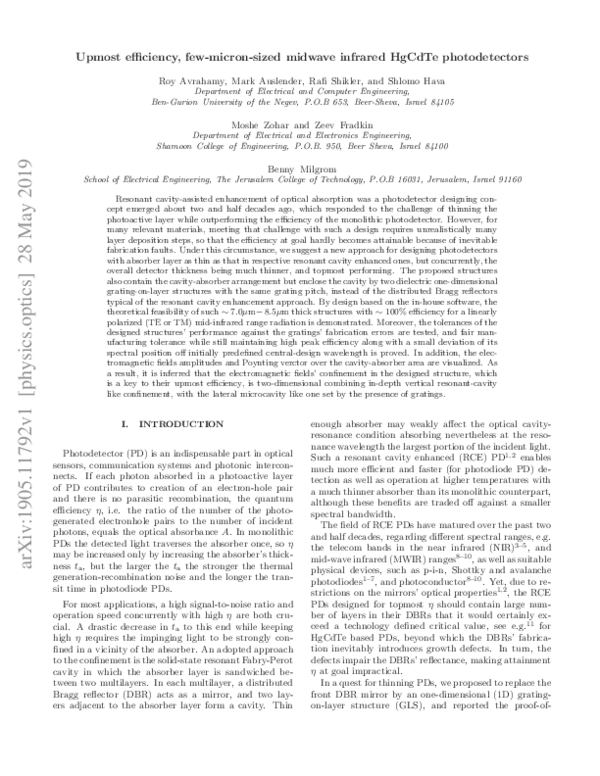 (PDF) Upmost efficiency, few-micron-sized midwave infrared HgCdTe ...