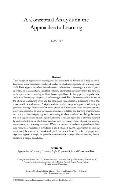(PDF) A Conceptual Analysis on the Approaches to Learning