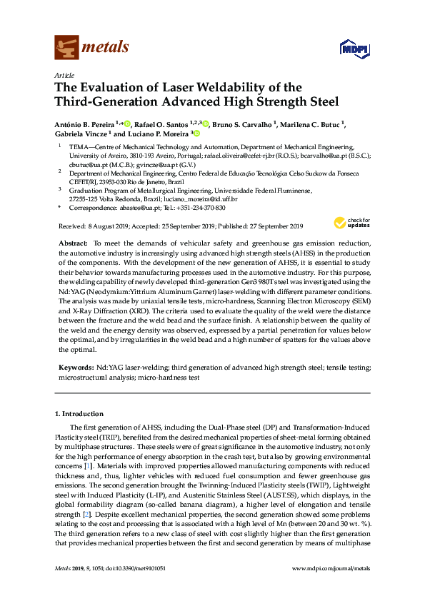 (PDF) The Evaluation of Laser Weldability of the ThirdGeneration