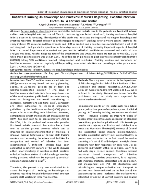 (PDF) Impact Of Training On Knowledge And Practices Of Nurses Regarding ...