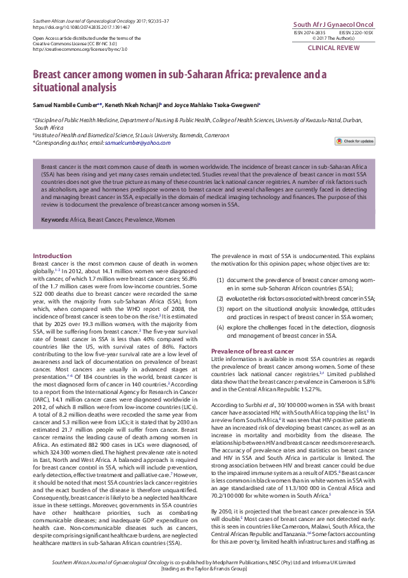 (PDF) Breast cancer among women in sub-Saharan Africa: prevalence and a ...