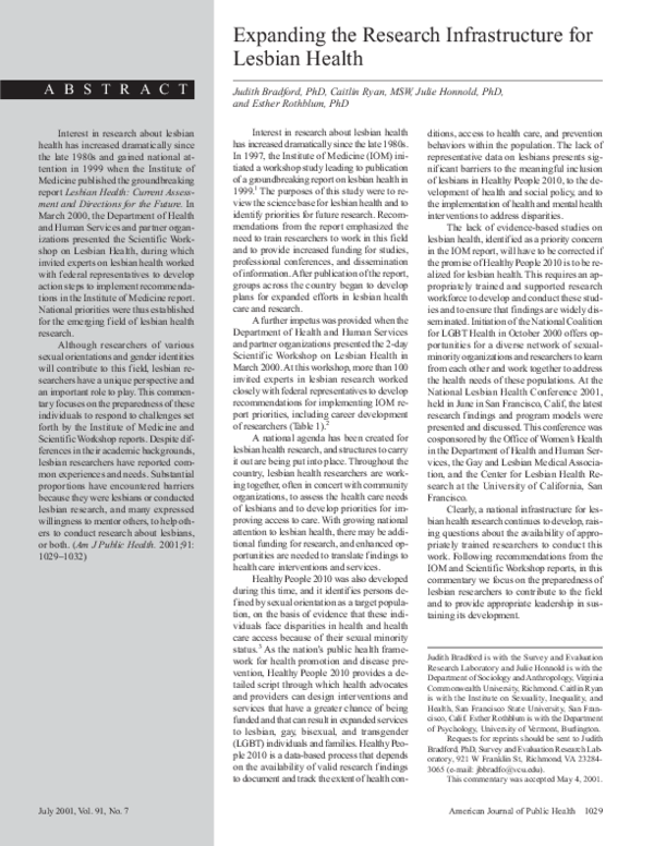 (PDF) Expanding the research infrastructure for lesbian health