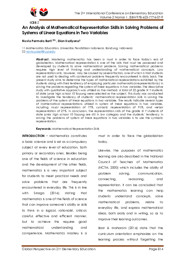 (PDF) An Analysis of Mathematical Representation Skills in Solving ...