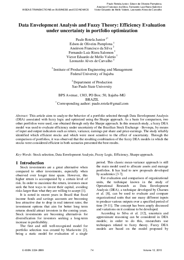 (PDF) Data Envelopment Analysis and Fuzzy Theory: Efficiency Evaluation ...