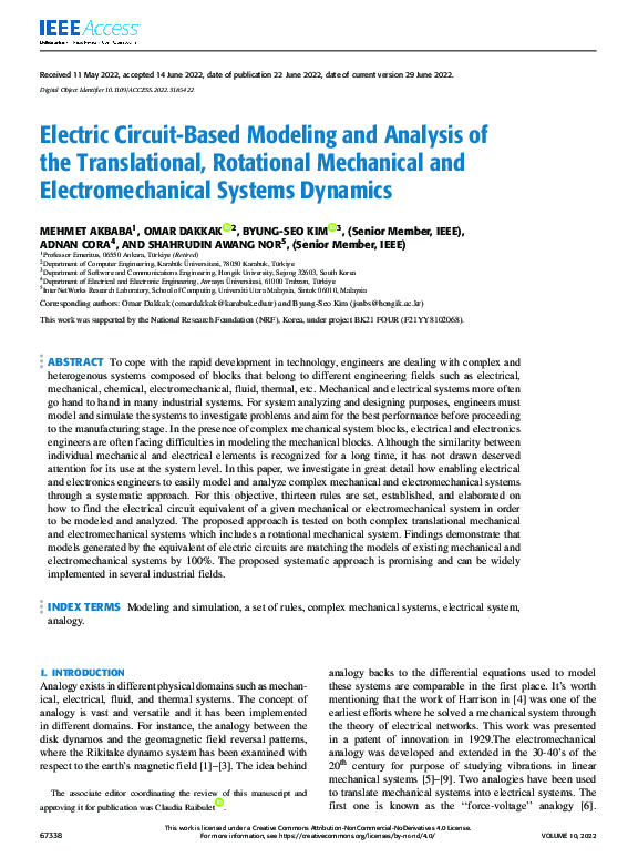 (PDF) Electric Circuit-Based Modeling and Analysis of the Translational ...