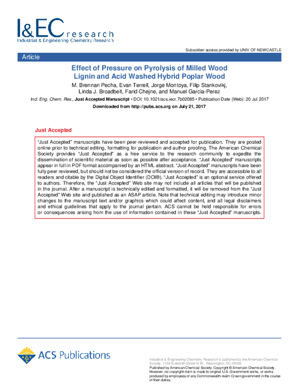(PDF) Effect of Pressure on Pyrolysis of Milled Wood Lignin and Acid ...