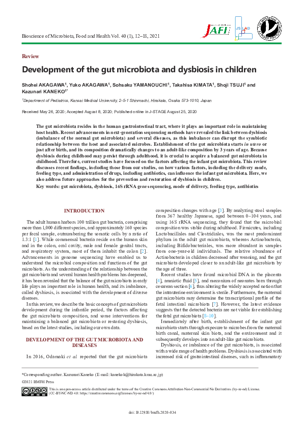 (PDF) Development of the gut microbiota and dysbiosis in children