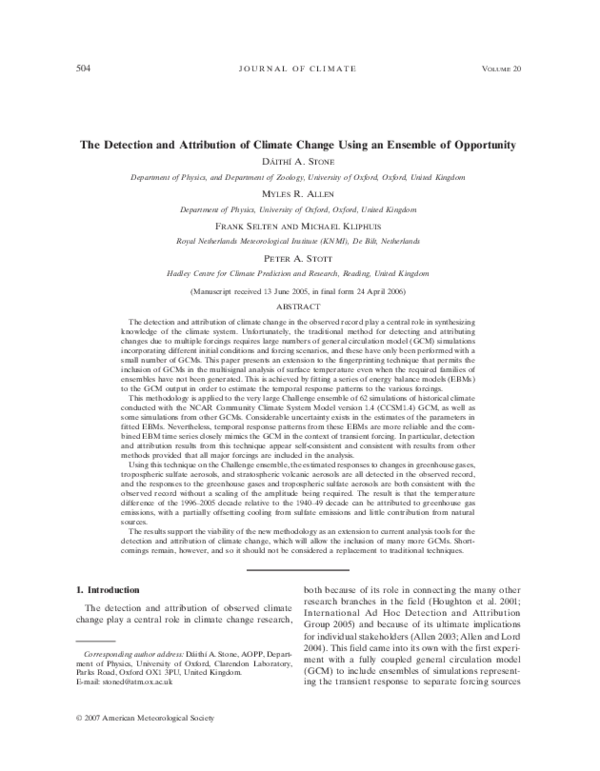 (PDF) The Detection and Attribution of Climate Change Using an Ensemble ...