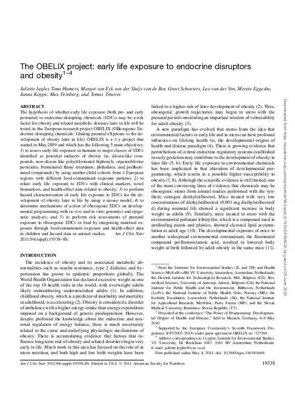 (PDF) The OBELIX project: early life exposure to endocrine disruptors ...