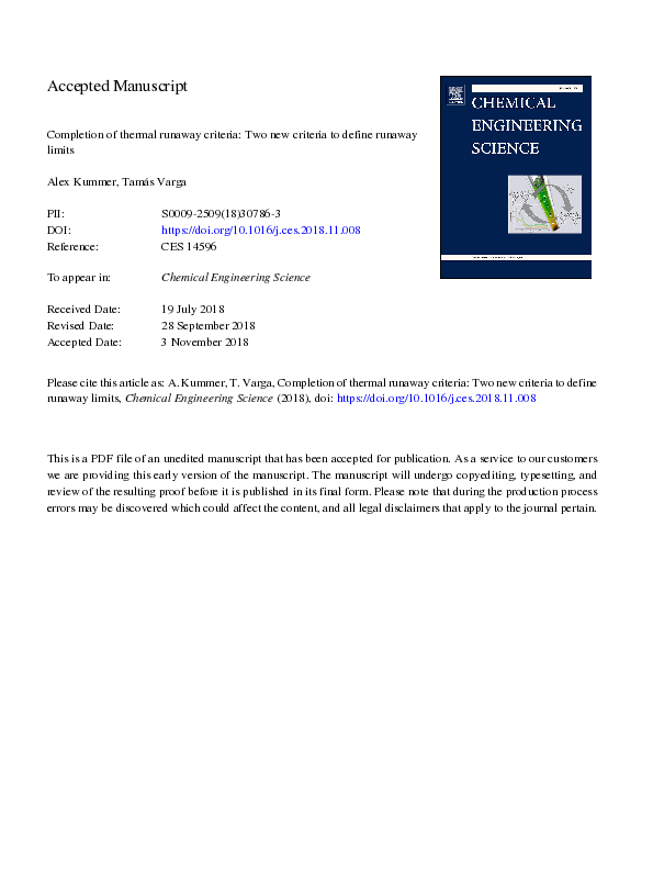 (PDF) Completion of thermal runaway criteria Two new criteria to