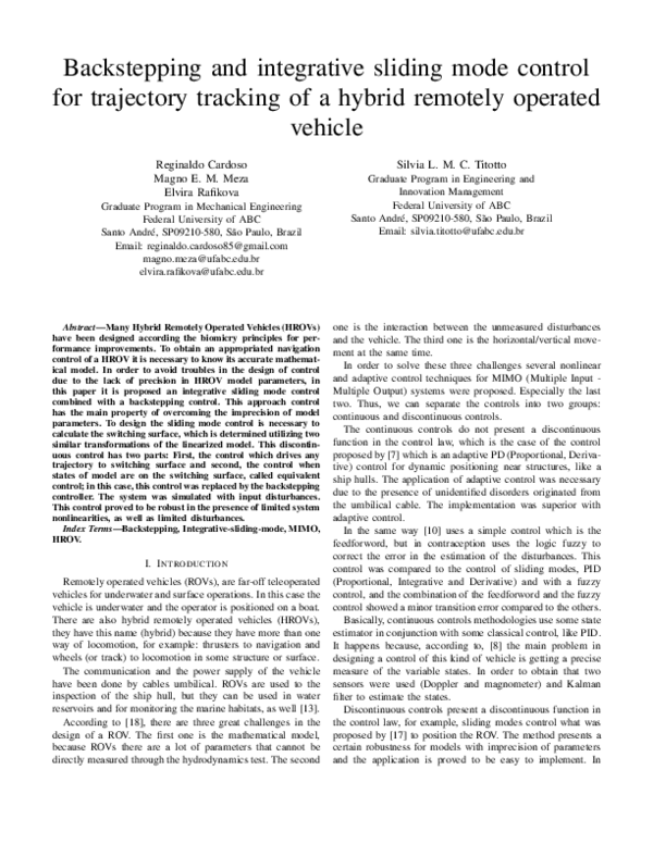 (PDF) Backstepping and integrative sliding mode control for trajectory ...