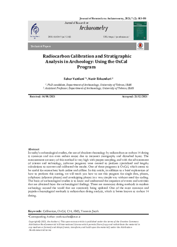 (PDF) Radiocarbon Calibration and Stratigraphic Analysis in Archeology ...