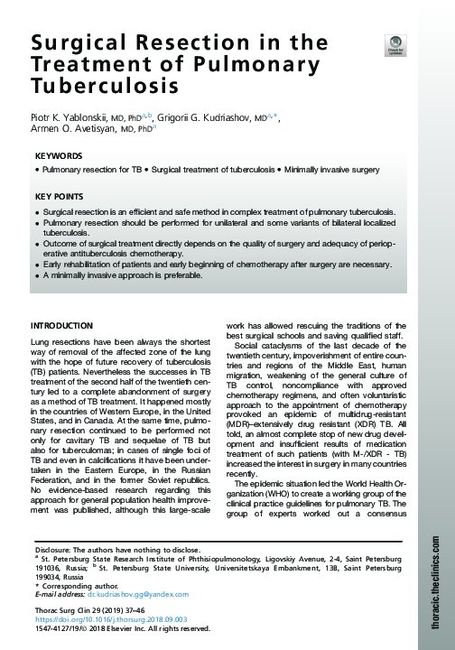 (PDF) Surgical Resection in the Treatment of Pulmonary Tuberculosis
