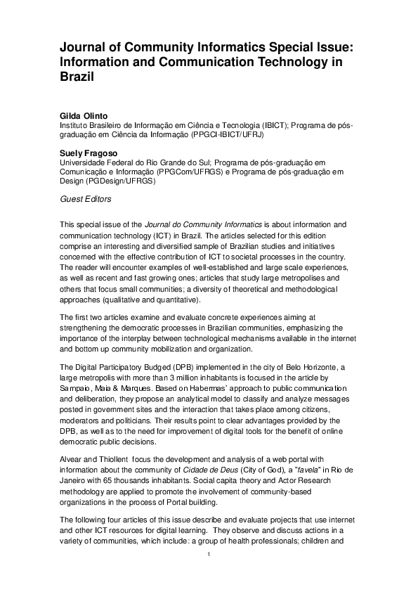 (PDF) Journal of Community Informatics Special Issue: Information and ...