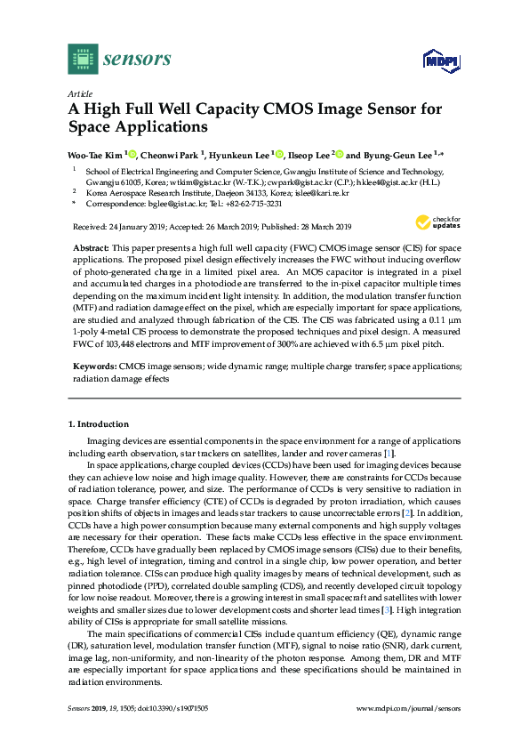 (PDF) A High Full Well Capacity CMOS Image Sensor for Space Applications