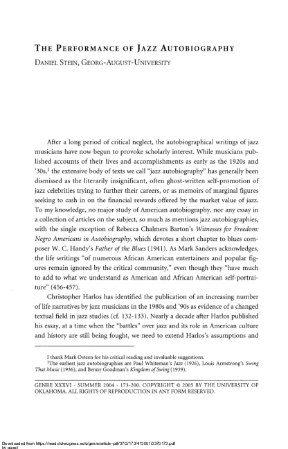 (PDF) The Performance of Jazz Autobiography