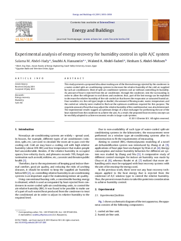 (PDF) Experimental analysis of energy recovery for humidity control in ...