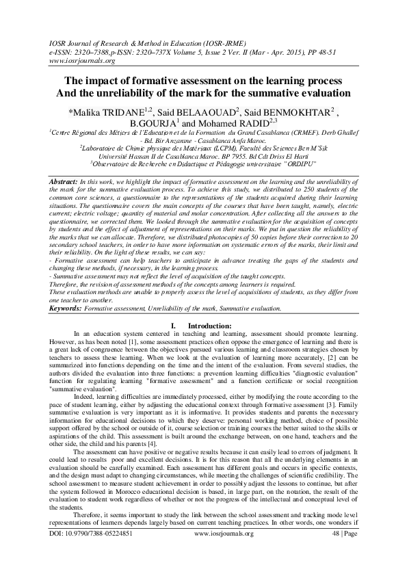 (PDF) The Impact of Formative Assessment on the Learning Process and ...