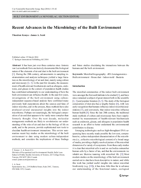 (PDF) Recent Advances in the Microbiology of the Built Environment
