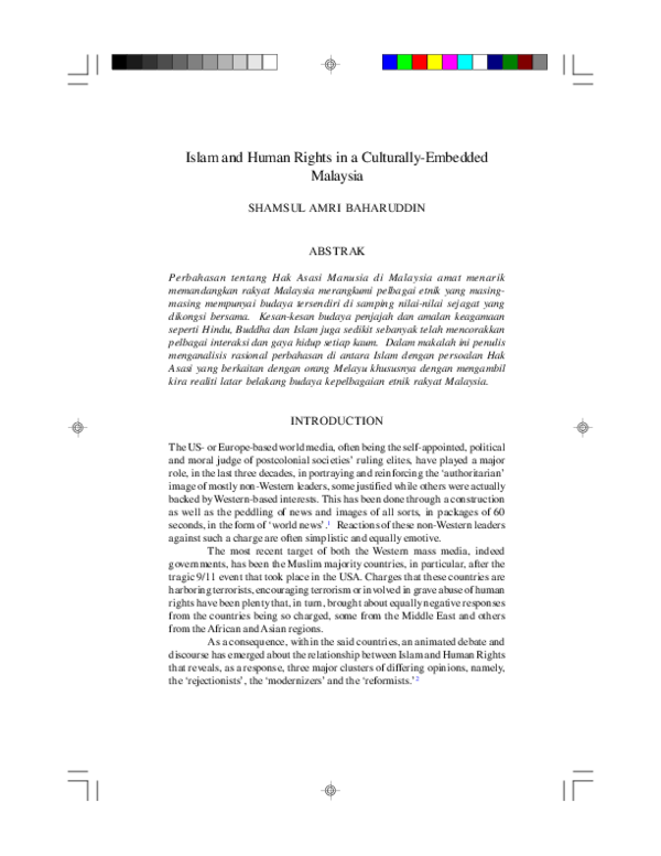 (PDF) Islam and Human Rights in a Culturally-Embedded Malaysia