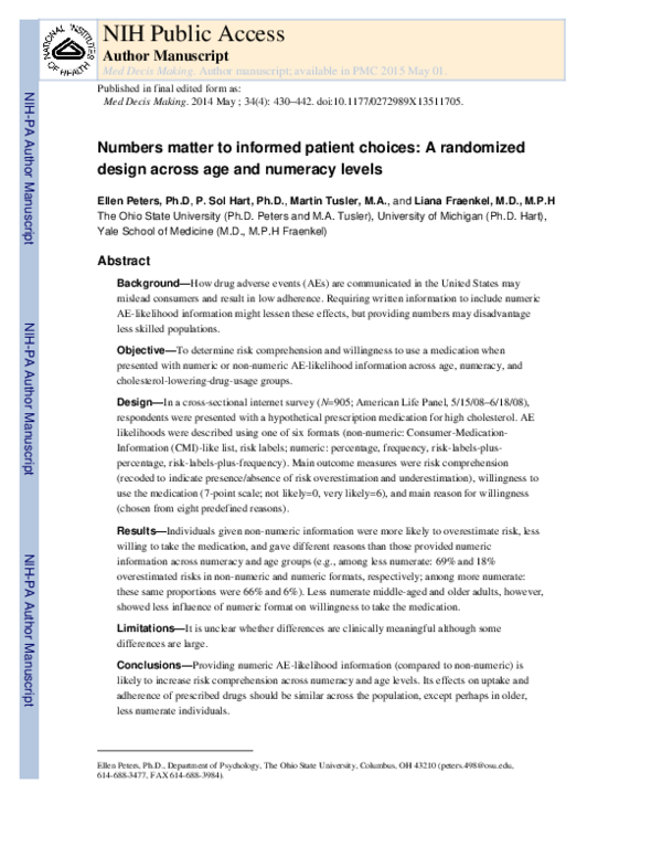 (PDF) Numbers Matter to Informed Patient Choices