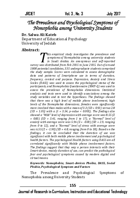 Picture of (PDF) The Prevalence and Psychological Symptoms of Nomophobia among ...