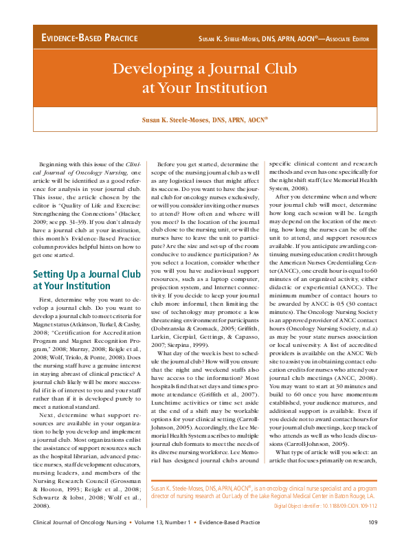 (PDF) Developing a Journal Club at Your Institution