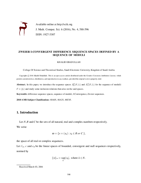 (PDF) Zweier I-convergent difference sequence spaces defined by a ...