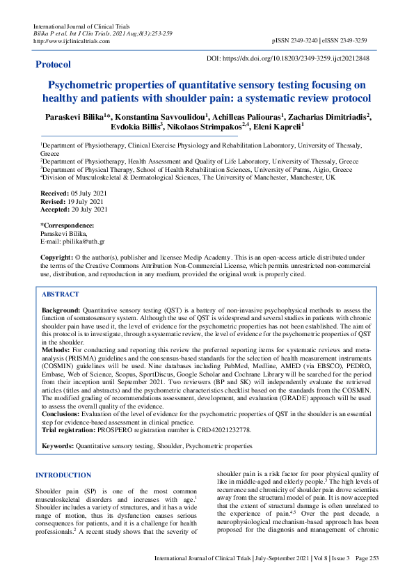 (PDF) Psychometric properties of quantitative sensory testing focusing ...