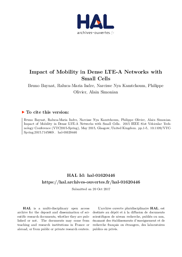 (PDF) Impact of Mobility in Dense LTE-A Networks with Small Cells