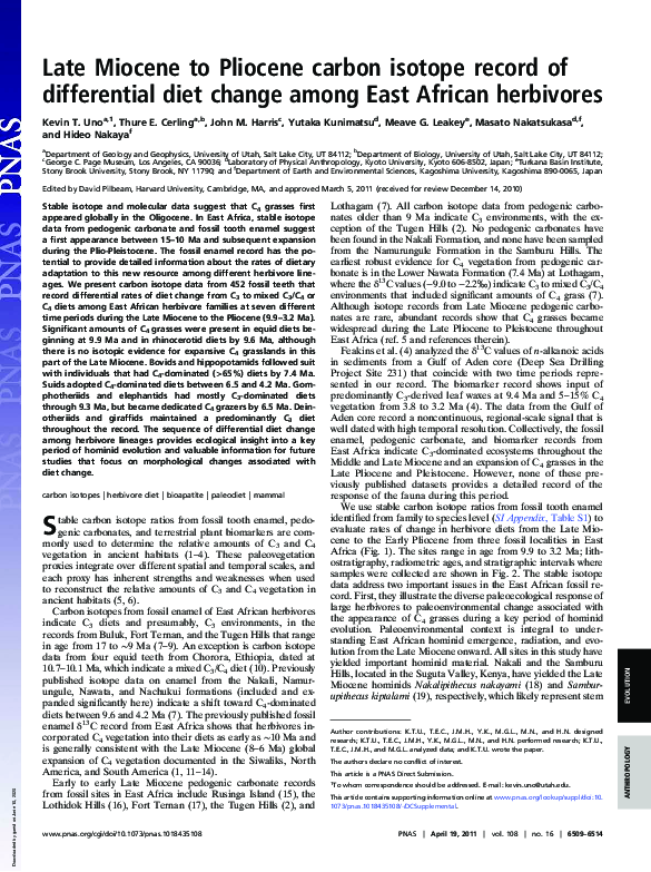 (PDF) Late Miocene to Pliocene carbon isotope record of differential ...