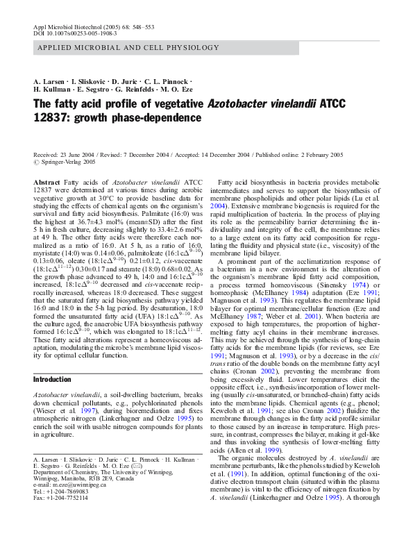 (PDF) The fatty acid profile of vegetative Azotobacter vinelandii ATCC ...
