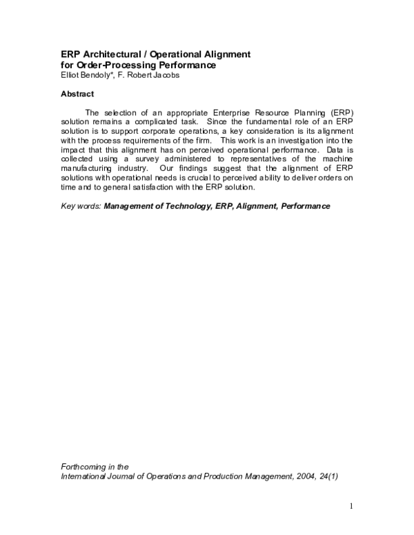 (PDF) ERP architectural/operational alignment for order‐processing ...