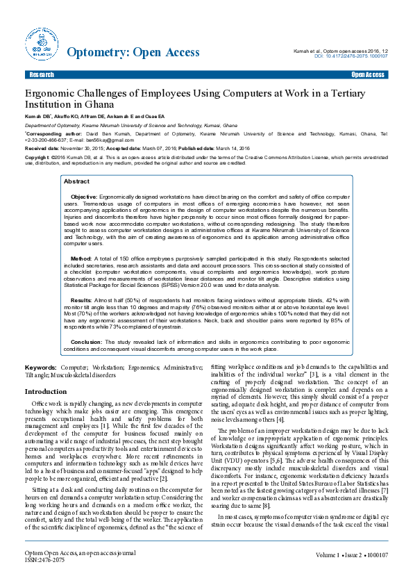 (PDF) Ergonomic Challenges of Employees Using Computers at Work in a ...