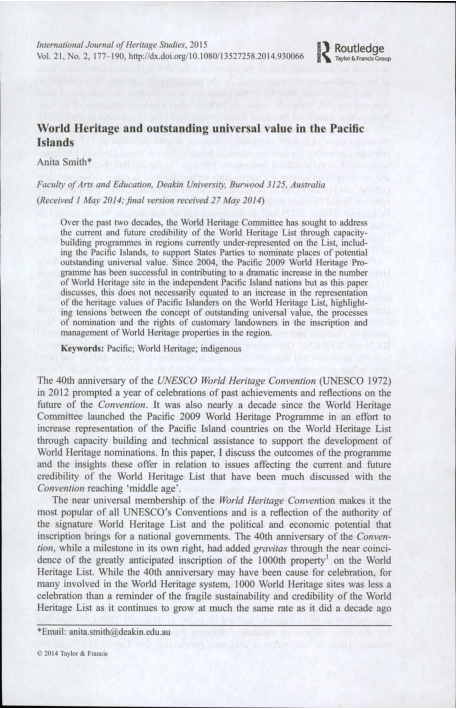 (PDF) Heritage Value and World Heritage Sites in the Pacific Islands