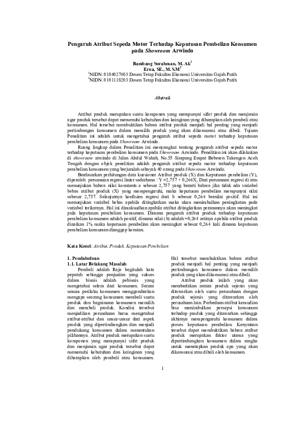 (PDF) Pengaruh Atribut Sepeda Motor Terhadap Keputusan Pembelian ...