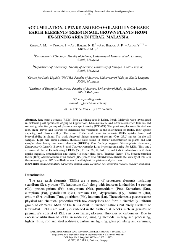 (PDF) Accumulation, Uptake and Bioavailability of Rare Earth Elements ...