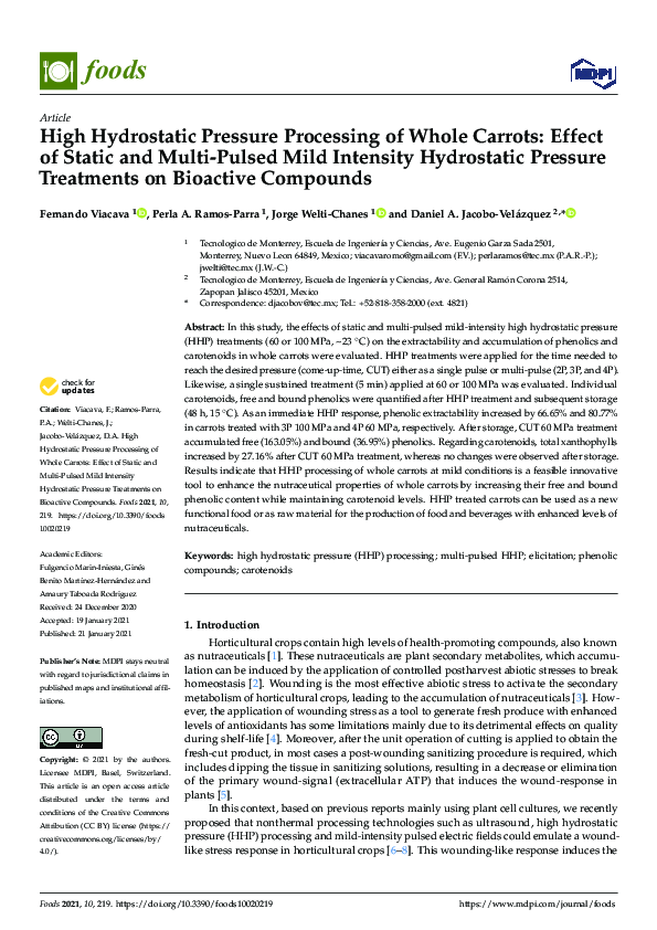 (PDF) High Hydrostatic Pressure Processing of Whole Carrots: Effect of ...