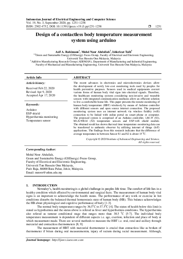(PDF) Design of a contactless body temperature measurement system using ...