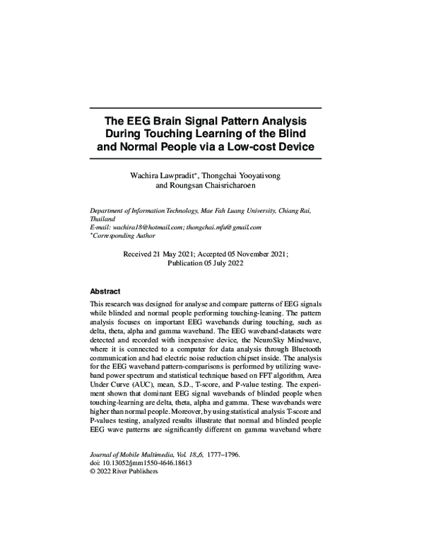(PDF) The EEG Brain Signal Pattern Analysis During Touching Learning of ...