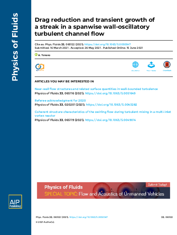 (PDF) Drag reduction and transient growth of a streak in a spanwise ...