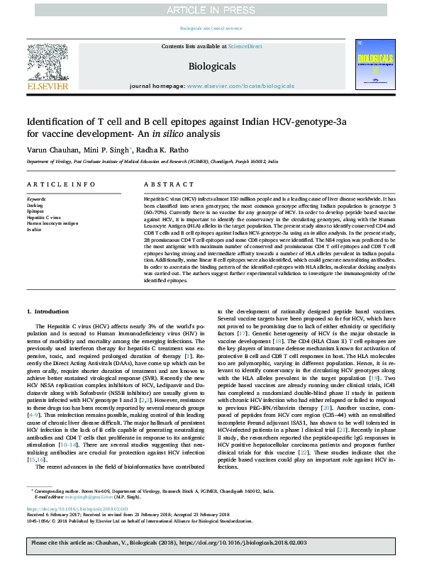 (PDF) Identification of T cell and B cell epitopes against Indian HCV ...
