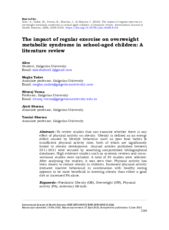 (PDF) Impact of Regular Exercise on Overweight Metabolic Syndrome in ...