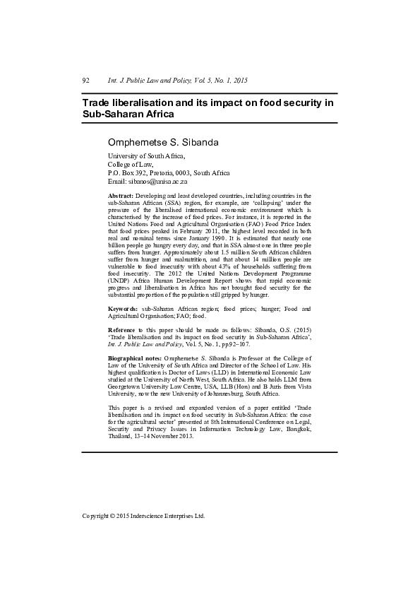 (PDF) Trade liberalisation and its impact on food security in Sub ...