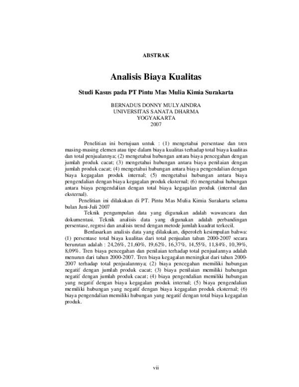 (PDF) Analisis biaya kualitas : studi kasus pada PT Pintu Mas Mulia ...