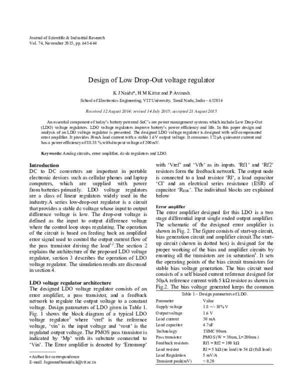 (PDF) Design of Low Drop-Out voltage regulator