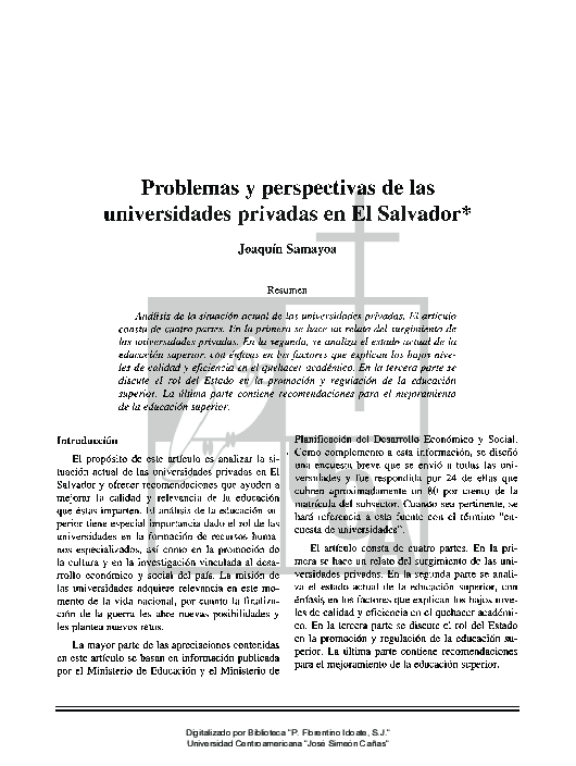 (PDF) Problemas y perspectivas de las universidades privadas en El Salvador