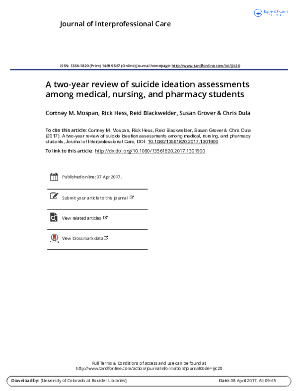 (PDF) A two-year review of suicide ideation assessments among medical ...