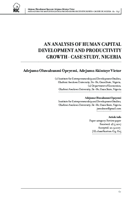 (PDF) An Analysis of Human Capital Development and Productivity Growth ...
