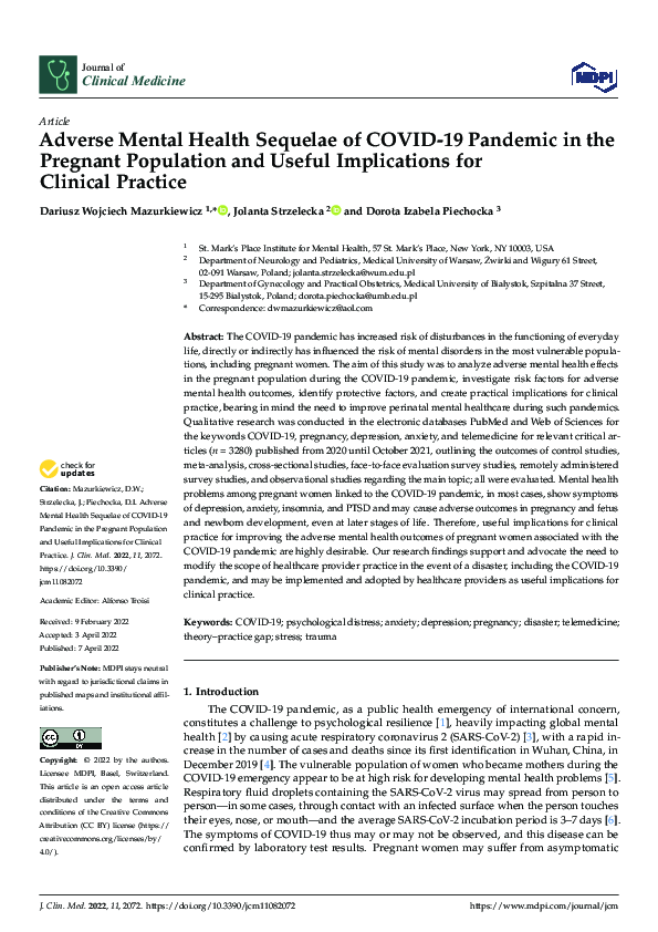 (PDF) Adverse Mental Health Sequelae of COVID-19 Pandemic in the ...
